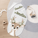 Personlig søt blomsterkrans dyr 100% bomull swaddle teppe og lue sett med navn bursdag baby shower gave til nyfødte babyer