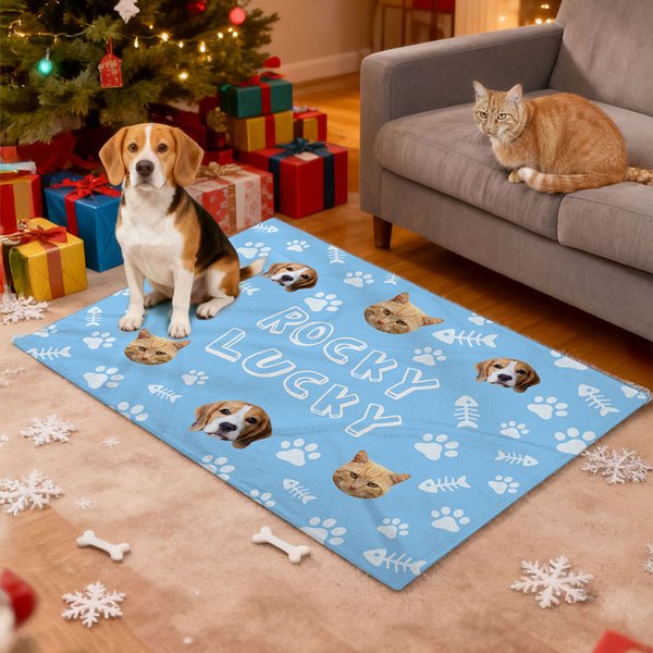 Henkilökohtainen Paw Print Fish Bones Pet Photo Pehmeä lemmikkieläinten peitto nimellä Home Decor Syntymäpäivä Joululahja lemmikkieläinten omistajille ystäville Lovers