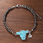 Personligt mångfärgat cowhead ädelsten pärlat armband med initialer födelsedag jubileumsgåva för cowboy cowgirl
