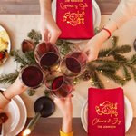 Personalized 100% Cotton Merry Christmas Burgundy Reusable Table Napkin with Name and Festive Icon Table Decor Christmas Gift for Family
