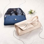 Personalised Portable Photo Lining Bow-Tie Satin Clutch with Detachable Chain Daily Use Birthday Wedding Anniversary Gift for Women