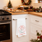 Personalized Welcome Christmas Party Christmas Tree Bell 100% Cotton Waffle Tea Towel with Surname Kitchen Decor Christmas Gift for Family Friend
