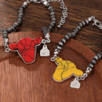 Personligt mångfärgat cowhead ädelsten pärlat armband med initialer födelsedag jubileumsgåva för cowboy cowgirl