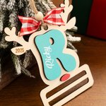 Personalized Reindeer Wooden Money Holder Ornament with Initial Name and Year Home Decor Christmas Gift for Kid Family