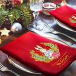 Personalized Peter Rabbit Christmas Wreath 100% Cotton Red Reusable Napkin with Name Table Decor Christmas Gift for Family Women Kids