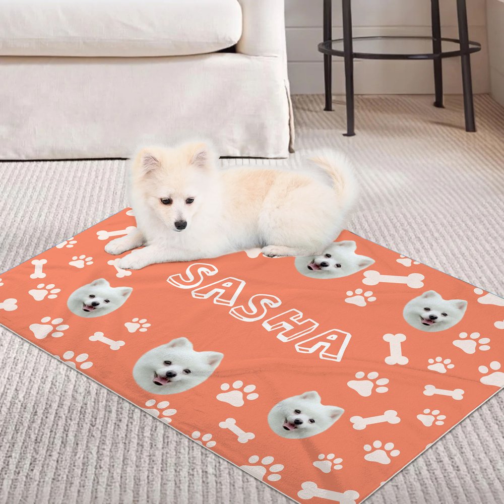 Henkilökohtainen Paw Print Fish Bones Pet Photo Pehmeä lemmikkieläinten peitto nimellä Home Decor Syntymäpäivä Joululahja lemmikkieläinten omistajille ystäville Lovers 2
