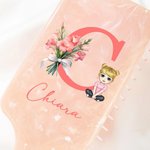 Spazzola personalizzata con bouquet di fiori di nascita iniziale e personaggio con manico lungo e nastro regalo per donne