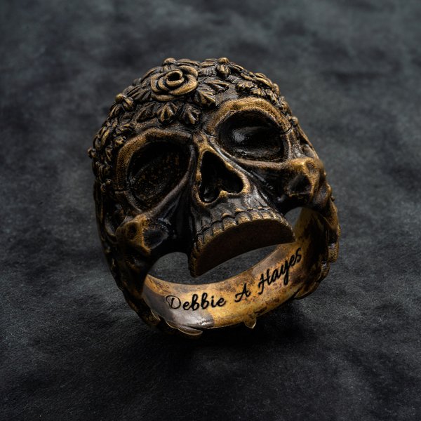 Personalised Gothic Rose Skull Ring with Inside Engraving Biker Jewellery Birthday Anniversary Gift for Men Gothic Lovers Motorbike Lovers