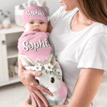 Personlig søt blomsterkrans dyr 100% bomull swaddle teppe og lue sett med navn bursdag baby shower gave til nyfødte babyer