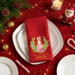 Personalized Peter Rabbit Christmas Wreath 100% Cotton Red Reusable Napkin with Name Table Decor Christmas Gift for Family Women Kids