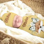 Personlig søt blomsterkrans dyr 100% bomull swaddle teppe og lue sett med navn bursdag baby shower gave til nyfødte babyer