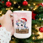 Spersonalizowany kubek ceramiczny Cute Cartoon Christmas Hat Animal 11 oz 15 oz z imieniem i nazwiskiem Codzienny prezent świąteczny dla chłopców i dziewczynek