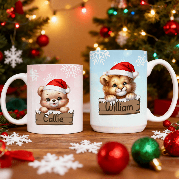 Personlig söt tecknad julhatt djur 11 oz 15 oz keramisk mugg med namn daglig användning julklapp för pojkar flickor