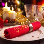 Personalized 100% Cotton Merry Christmas Burgundy Reusable Table Napkin with Name and Festive Icon Table Decor Christmas Gift for Family
