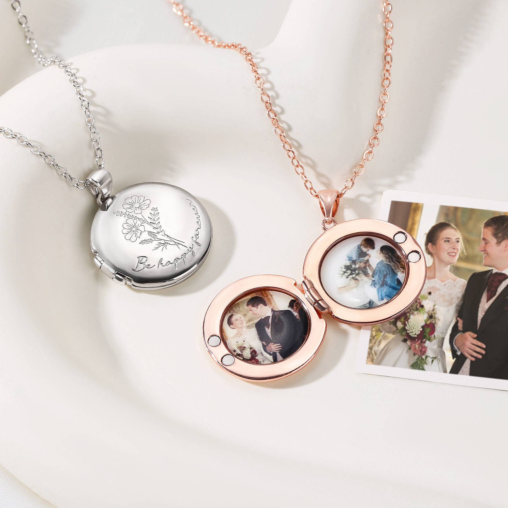 Custom Locket with Picture Inside | Personalised Name Engraved Flower Necklace | Unique Mother's Day Gift for Women