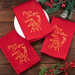 Personalized 100% Cotton Merry Christmas Burgundy Reusable Table Napkin with Name and Festive Icon Table Decor Christmas Gift for Family