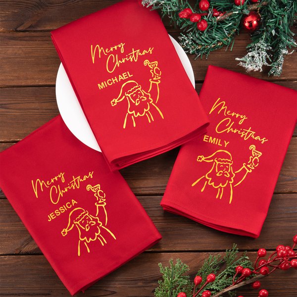 Personalized 100% Cotton Merry Christmas Burgundy Reusable Table Napkin with Name and Festive Icon Table Decor Christmas Gift for Family