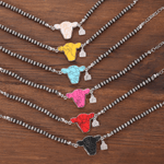 Personligt mångfärgat cowhead ädelsten pärlat armband med initialer födelsedag jubileumsgåva för cowboy cowgirl