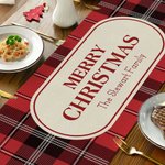 Personlig God Jul Grön Röd Plaid Bordslöpare med Text Heminredning Housewarming Jul Festival Party Favors Present till familj vän
