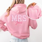 Personnalisé Toile De Jouy Floral Mrs Bow Sweatshirt Hoodie avec Nom et Année Noël Mariage Anniversaire Cadeau pour Mariée Nouvellement Mariée