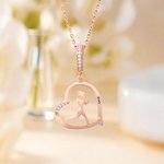 Personalized Running Lady Heart Zircon Necklace with Engraved Name Marathon Birthday Gift for Running Lovers