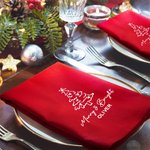 Personalized 100% Cotton Merry Christmas Burgundy Reusable Table Napkin with Name and Festive Icon Table Decor Christmas Gift for Family
