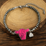 Personligt mångfärgat cowhead ädelsten pärlat armband med initialer födelsedag jubileumsgåva för cowboy cowgirl