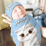 Personlig søt blomsterkrans dyr 100% bomull swaddle teppe og lue sett med navn bursdag baby shower gave til nyfødte babyer
