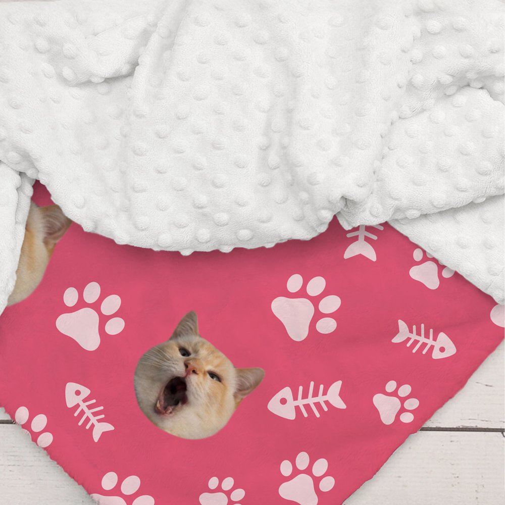 Henkilökohtainen Paw Print Fish Bones Pet Photo Pehmeä lemmikkieläinten peitto nimellä Home Decor Syntymäpäivä Joululahja lemmikkieläinten omistajille ystäville Lovers 6