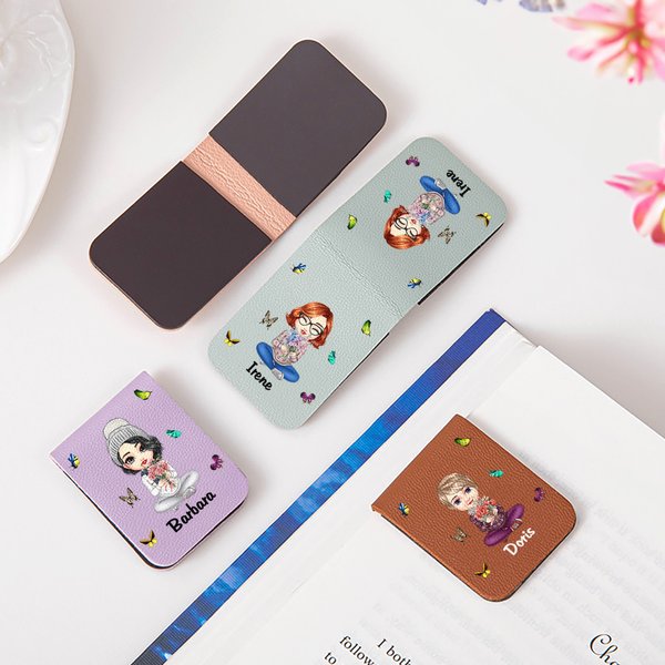 Personalized Birth Flower Multicolour Cartoon Character Magnetic Bookmark Clip with Name Birthday Gift for Family Book Lovers
