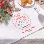 Personalized Welcome Christmas Party Christmas Tree Bell 100% Cotton Waffle Tea Towel with Surname Kitchen Decor Christmas Gift for Family Friend