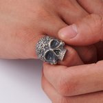 Personalised Gothic Rose Skull Ring with Inside Engraving Biker Jewellery Birthday Anniversary Gift for Men Gothic Lovers Motorbike Lovers