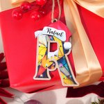Personalized Santa Hat Initial Layered Wooden Christmas Tree Ornament with Name Block Tree Decor Christmas Gift for Family