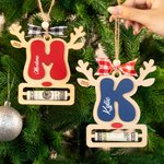 Personalized Reindeer Wooden Money Holder Ornament with Initial Name and Year Home Decor Christmas Gift for Kid Family