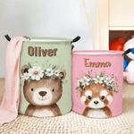 Personalised Cute Cartoon Animal Flower Waterproof Laundry Basket with Name Birthday Christmas Gift for Kids