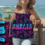 Personalisiertes Stilvolles Graffiti Strandtuch mit Namen Schnelltrocknend Party Reise Geburtstag Geschenk für Familie Kinder