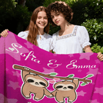 Personalised Multicolour Cute Sloth Design Soft Throw Blanket with Name and Text Mother's Day Birthday Christmas Gift for Kid Her