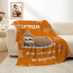 Personalised Multicolour Cute Sloth Design Soft Throw Blanket with Name and Text Mother's Day Birthday Christmas Gift for Kid Her