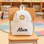 Personalised Multicolour Giraffe Lion Cute Animal Multi-compartment Kid Backpack with Name Back to School Birthday Gift for Boys Girls Animal Lovers