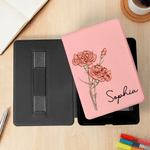 Personalized Coloured Birth Flower Portable Kindle Case with Name for Multiple Models Daily Use Birthday Gift for Book Lovers Bookworms