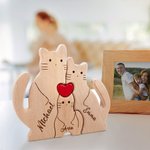 Personalized Wooden Cute Love Hug Cat Family Puzzle with 2-7 Engraved Names Desk Decoration Birthday Anniversary Gift for Family Couple