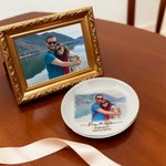 Gepersonaliseerde aquarel schilderij stijl foto keramische sieraden schotel met tekst en datum bruiloft verloving jubileum cadeau voor echtparen pasgetrouwden