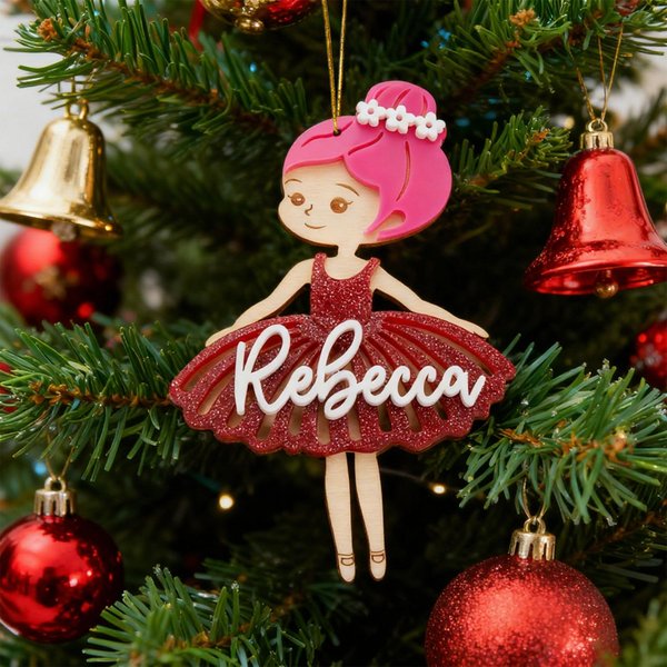 Personalised Multicolour Ballet Girl Wooden Acrylic Ornament with Name and Free Gold Thread Anniversary Birthday Gift for Ballet Lovers