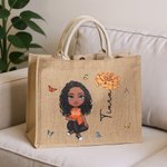 Personalisierte Cartoon-Charakter Jute-Tasche mit Geburtsblume Namen Große Kapazität Tote Bag Muttertag Geburtstag Geschenk für Damen Mädchen