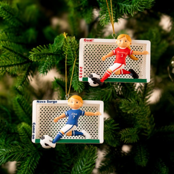 Personalized Cartoon Soccer Character Handmade 3D Ornament with Name Text and Number Christmas Game Day Team Gift for Soccer Player Lover