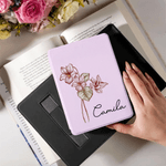Personalized Coloured Birth Flower Portable Kindle Case with Name for Multiple Models Daily Use Birthday Gift for Book Lovers Bookworms