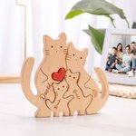 Personalized Wooden Cute Love Hug Cat Family Puzzle with 2-7 Engraved Names Desk Decoration Birthday Anniversary Gift for Family Couple