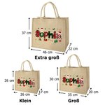Personalisierte Wiederverwendbare Jute Tragetasche mit Namen in Weihnachtlicher Kunstschrift Tote Bag Weihnachtsgeschenk für Kinder Familie