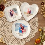 Gepersonaliseerde aquarel schilderij stijl foto keramische sieraden schotel met tekst en datum bruiloft verloving jubileum cadeau voor echtparen pasgetrouwden