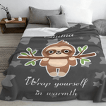 Personalised Multicolour Cute Sloth Design Soft Throw Blanket with Name and Text Mother's Day Birthday Christmas Gift for Kid Her